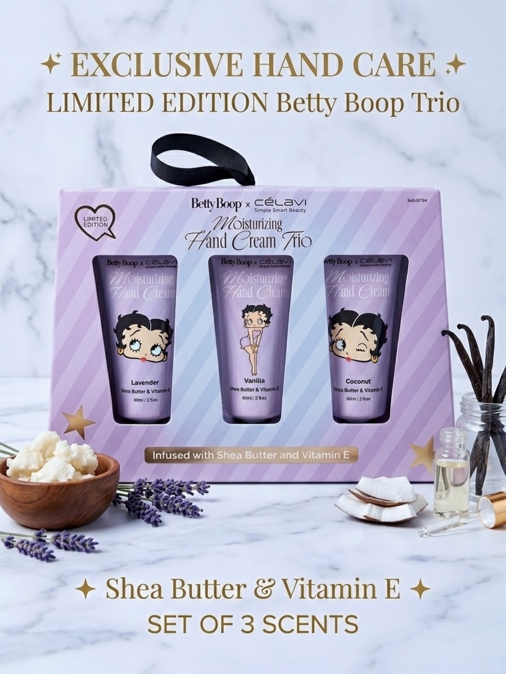 Betty Boop X Celavi Moisturizing Hand Cream Trio